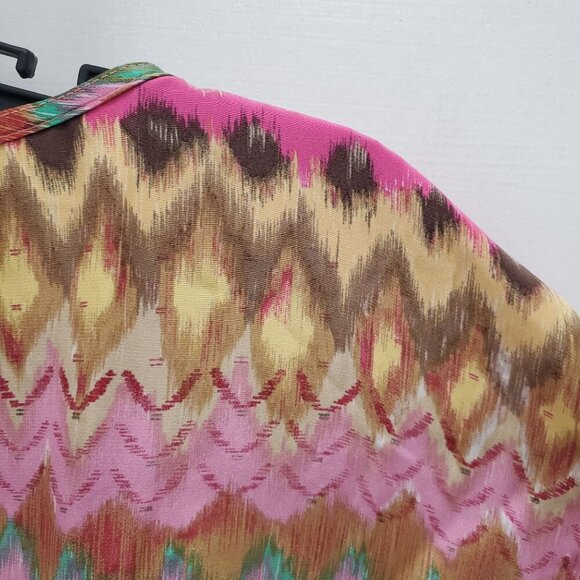 Gender Bias Women's Multicolor Boho Silk Reverse Dye Oversized Dolman Blouse S - Picture 2 of 5